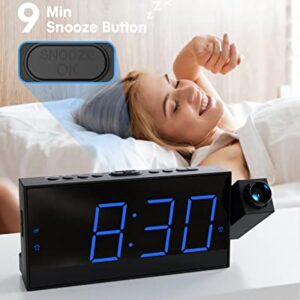 Digital Projection Alarm Clock for Bedroom, Large LED Alarm Clock with Projection on Ceiling Wall, 350°Projector,Dimmer,USB Charger, Battery Backup Loud Dual Alarm Clock for Heavy Sleeper Kids Elderly