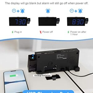 Digital Projection Alarm Clock for Bedroom, Large LED Alarm Clock with Projection on Ceiling Wall, 350°Projector,Dimmer,USB Charger, Battery Backup Loud Dual Alarm Clock for Heavy Sleeper Kids Elderly