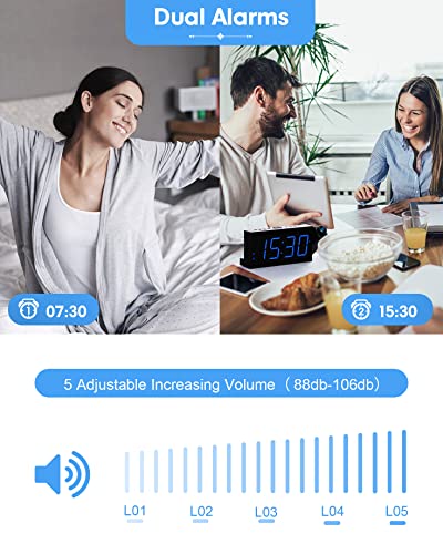 Digital Projection Alarm Clock for Bedroom, Large LED Alarm Clock with Projection on Ceiling Wall, 350°Projector,Dimmer,USB Charger, Battery Backup Loud Dual Alarm Clock for Heavy Sleeper Kids Elderly
