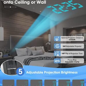 Digital Projection Alarm Clock for Bedroom, Large LED Alarm Clock with Projection on Ceiling Wall, 350°Projector,Dimmer,USB Charger, Battery Backup Loud Dual Alarm Clock for Heavy Sleeper Kids Elderly