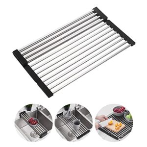 starensky design over the sink dish drying rack roll up foldable 304 stainless steel dish drying rack for kitchen accessories(17.7”*14.3”)