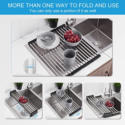 Starensky Design Over The Sink Dish Drying Rack Roll Up Foldable 304 Stainless Steel Dish Drying Rack for Kitchen Accessories(17.7''*14.3'')