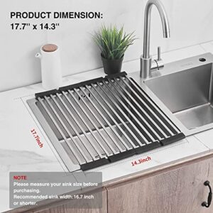Starensky Design Over The Sink Dish Drying Rack Roll Up Foldable 304 Stainless Steel Dish Drying Rack for Kitchen Accessories(17.7''*14.3'')