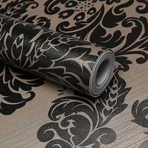 Yifely SimpleLife4U Black Damask Self-Adhesive Shelf Drawer Liner PVC Tabletop Protect Paper 45x300cm