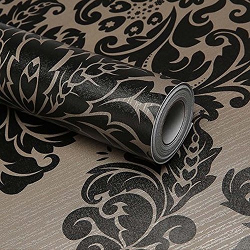 Yifely SimpleLife4U Black Damask Self-Adhesive Shelf Drawer Liner PVC Tabletop Protect Paper 45x300cm