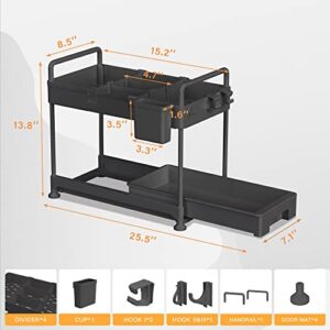 DDmispo Under Kitchen Sink Organizers and Storage, 2 Tier Bathroom Cabinet Undersink Organizer Storage Pull Out Shelf Drawer, Under-Sink Organizers Sliding Rack for Narrow Space