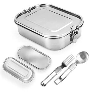 Steel Lunch Box, Stainless Steel Lunch Box, foldable Pork and Spon, Leakproof Container , 1400ml Steel Bento Lunch Box, Metal Lunch box for Adult and kids. Insulated Stainless Steel Lunch Container