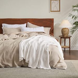 BEDSURE 100% Cotton Blankets King Size for Bed - 405GSM Waffle Weave Blankets for All Seasons, Cozy and Warm, White Soft Lightweight Woven Blankets, 104x90 inches