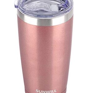 SUNWILL 20oz Tumbler with Lid, Stainless Steel Vacuum Insulated Double Wall Travel Tumbler, Durable Insulated Coffee Mug, Rose Gold, Thermal Cup with Splash Proof Sliding Lid