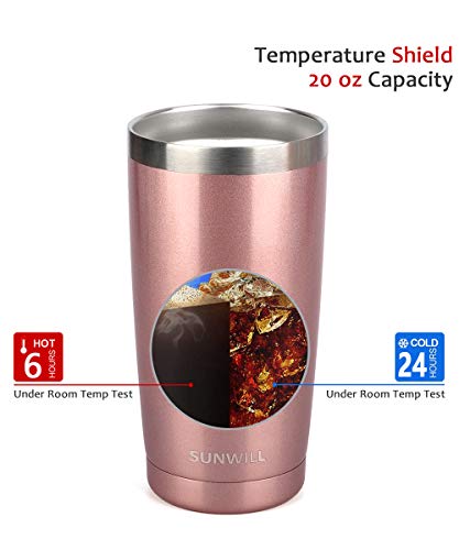 SUNWILL 20oz Tumbler with Lid, Stainless Steel Vacuum Insulated Double Wall Travel Tumbler, Durable Insulated Coffee Mug, Rose Gold, Thermal Cup with Splash Proof Sliding Lid