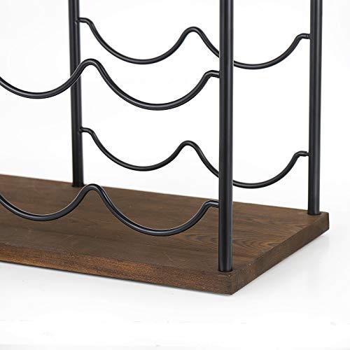 MOOACE Wine Glass Rack Free Standing Floor, Metal & Wood Countertop Wine Holder, 6 Bottles and 4 Glasses Stand