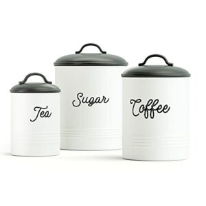 barnyard designs black white canister sets for kitchen counter, vintage kitchen canisters, country rustic farmhouse decor kitchen, coffee tea sugar farmhouse kitchen decor, metal, set of 3