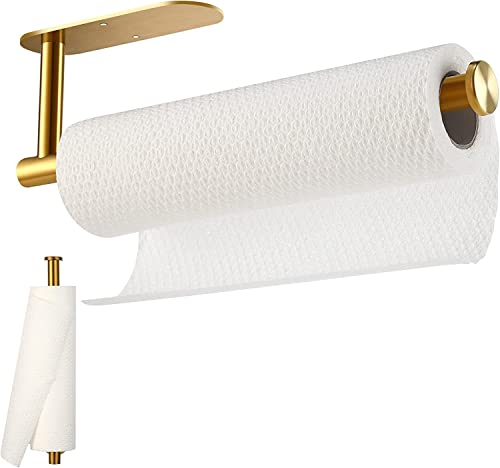 Paper Towel Holders,Paper Towels Rolls - for Kitchen,Paper Towels Bulk- Self-Adhesive Under Cabinet,Both Available in Adhesive and Screws,Stainless Steel Paper Towel Holder (Gold)