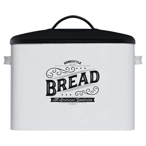 extra large white bread box with black lid – bread boxes for kitchen counter – holds 2+ loaves for all your bread storage – farmhouse kitchen vintage bread storage container and counter organizer