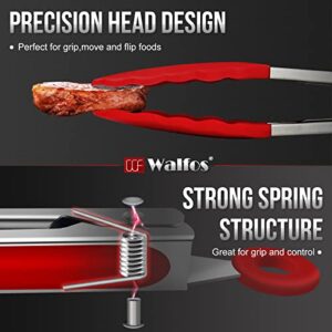 Walfos Silicone Tongs for Cooking - Heat Resistant kitchen tongs for Salad,Cooking, Grilling,Stainless Steel and BPA Free Silicone Tips set of 3 (7" 9" and 12 inch)