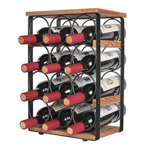 x-cosrack rustic 12 bottles wine holder rack tabletop wine racks countertop wine bottles organizer stand tabletop liquor storage shelf wood & iron 12.60”l x 7.9”w x 17.8”h