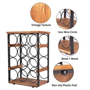 X-cosrack Rustic 12 Bottles Wine Holder Rack Tabletop Wine Racks Countertop Wine Bottles Organizer Stand Tabletop Liquor Storage Shelf Wood & Iron 12.60''L x 7.9''W x 17.8''H