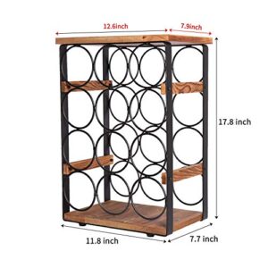 X-cosrack Rustic 12 Bottles Wine Holder Rack Tabletop Wine Racks Countertop Wine Bottles Organizer Stand Tabletop Liquor Storage Shelf Wood & Iron 12.60''L x 7.9''W x 17.8''H