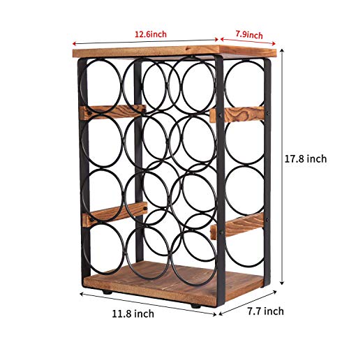 X-cosrack Rustic 12 Bottles Wine Holder Rack Tabletop Wine Racks Countertop Wine Bottles Organizer Stand Tabletop Liquor Storage Shelf Wood & Iron 12.60''L x 7.9''W x 17.8''H