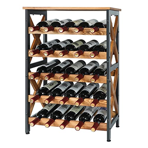 25 Bottle Wine Rack Freestanding Floor Rustic Wine Holder Stand 5 Tier Wobble-Free Tall Wine Racks Wine Large Display Storage Shelf for Cellar Kitchen 21.6''L x 10.6''W x 31.8''H