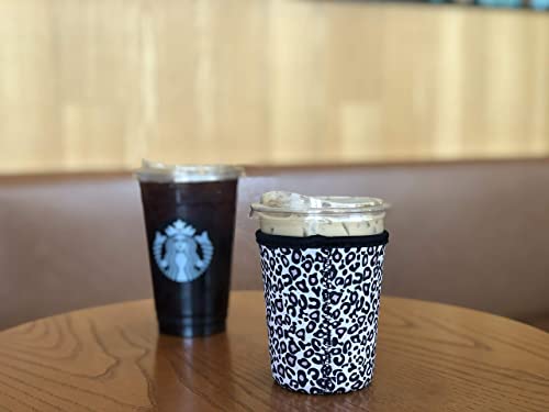 3 Pack Reusable Iced Coffee Sleeves - Xumbtvs Insulator Sleeve for Cold Beverages, Neoprene Cup Holder for Starbucks Coffee, Dunkin Coffee, More(Leopard print)