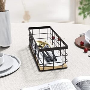 Brown Small Metal Wire Storage Basket, Detachable Wood Base, Cabinet Organization and Storage, for Pantry, Snack Drawer, Kitchen Cabinets, Bathroom