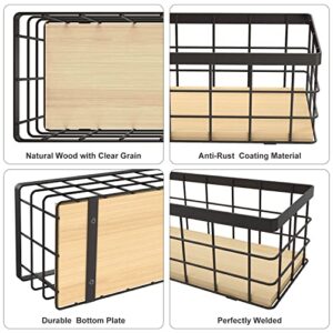 Brown Small Metal Wire Storage Basket, Detachable Wood Base, Cabinet Organization and Storage, for Pantry, Snack Drawer, Kitchen Cabinets, Bathroom