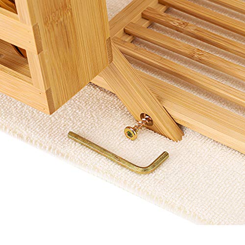 Bamboo Dish Rack, Dish Drying Rack Large, 3 Tier Bamboo Dish Holder, Collapsible Dish Drying Holder, Dish Drainer with Utensil Holder, Dish Organizer, Foldable, Large, Drying Mat included