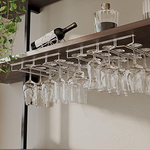 Wallniture Pinot Wine Glass Rack Under Cabinet 17" Champagne, Cocktail and Wine Glass Holder Kitchen Decor Chrome, Set of 2