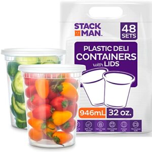 [48 sets -32 oz.] plastic deli food storage containers with airtight lids – soup containers with lids