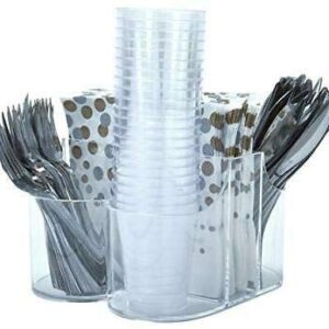 5 Compartment Classic Acrylic Napkin Holder with Cutlery Organizer Caddy Bin, For Spoons, Forks, Knives & Cups Divided Storage!