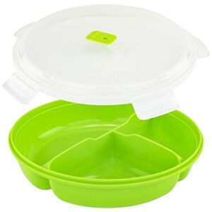 Microwave Food Storage Tray Containers - 3 Compartment Section Divided BPA Free Plates w/ Vented Lid - For Leftovers or Lunch