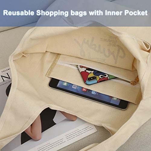 CGBE Canvas Tote Bags with Inner Pocket Reusable Grocery Bags Bulk Reusable Shopping Bags Large Capacity Machine Washable