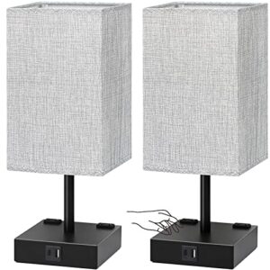 touch control table lamps set of 2 – nightstand lamp for bedroom with usb c+a charging ports & ac outlets, 3-way dimmable bedside lamp grey fabric shade for bedroom living room, office(bulb included)