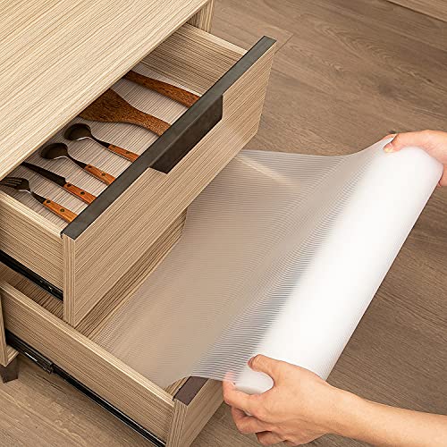 Rxemohesuoh Original Non-Slip Ribbed Drawer and Shelf Liner,Eco-Friendly Materials,Non Adhesive,Powerful Grip,Cuttable and Washable,12INx10FT Roll,for Drawers,Shelves,Cabinets,Kitchens,Clear