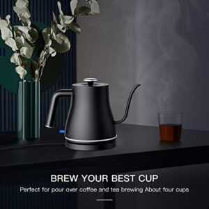 Ulalov Electric Gooseneck Kettle Ultra Fast Boiling Hot Water Kettle 100% Stainless Steel for Pour-over Coffee & Tea, Leak-Proof Design, Auto Shutoff Anti-dry Protection, 1200W-0.8L, Matte Black