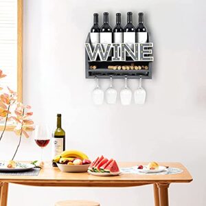 Shikha LED Wooden Wall Mounted Wine Rack and Glass Holder –Rustic Wine Bottle & Glass Holder & Wine Cork Storage Modern Home Decor 5 Bottle and 4 Glass Holder