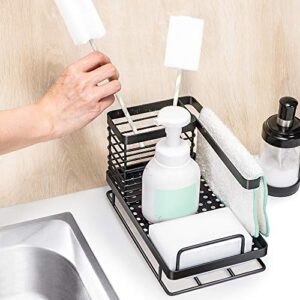 ODesign Large Kitchen Sink Caddy Organizer Sponge Soap Brush Holder with Drain Pan Tray Stainless Steel - Black