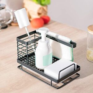 ODesign Large Kitchen Sink Caddy Organizer Sponge Soap Brush Holder with Drain Pan Tray Stainless Steel - Black