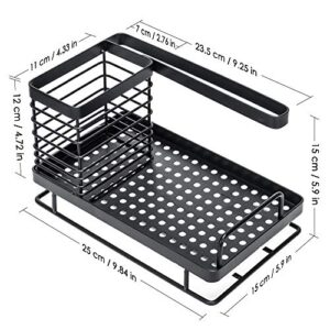 ODesign Large Kitchen Sink Caddy Organizer Sponge Soap Brush Holder with Drain Pan Tray Stainless Steel - Black