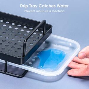 ODesign Large Kitchen Sink Caddy Organizer Sponge Soap Brush Holder with Drain Pan Tray Stainless Steel - Black