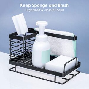 ODesign Large Kitchen Sink Caddy Organizer Sponge Soap Brush Holder with Drain Pan Tray Stainless Steel - Black