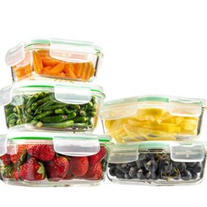 EATNEAT 5-Pack of Glass Food Storage Containers with Airtight Snap Locking Lids to Keep Food Fresh - Oven to Table to Freezer | BPA-FREE