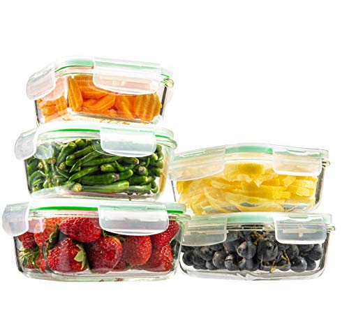 EATNEAT 5-Pack of Glass Food Storage Containers with Airtight Snap Locking Lids to Keep Food Fresh - Oven to Table to Freezer | BPA-FREE