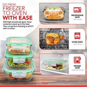 EATNEAT 5-Pack of Glass Food Storage Containers with Airtight Snap Locking Lids to Keep Food Fresh - Oven to Table to Freezer | BPA-FREE