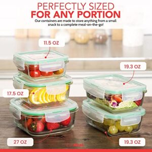 EATNEAT 5-Pack of Glass Food Storage Containers with Airtight Snap Locking Lids to Keep Food Fresh - Oven to Table to Freezer | BPA-FREE