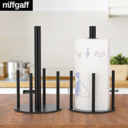 4 Arms Design Paper Towel Holder Black Kitchen Roll Holder, Premium Stainless Steel Paper Towel Holder for Kitchen Roll Organize, One-Handed Operation Countertop Roll Dispenser