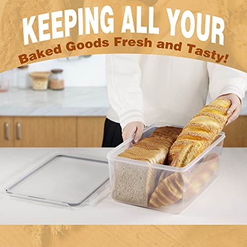 Tiawudi 2 Pack Large Bread Box for Kitchen Countertop, Airtight Bread Storage Container for Homemade Bread and Bakery Loaf, Plastic Bread Keeper, 11.6 Qt / 11L Each