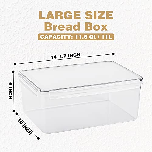Tiawudi 2 Pack Large Bread Box for Kitchen Countertop, Airtight Bread Storage Container for Homemade Bread and Bakery Loaf, Plastic Bread Keeper, 11.6 Qt / 11L Each