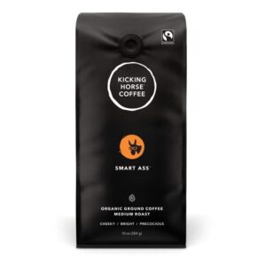kicking horse coffee, smart ass, medium roast, ground, 10 oz – certified organic, fairtrade, kosher coffee